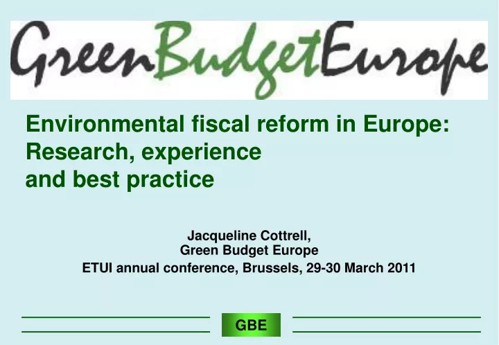 environmental fiscal reform in europe research experience and best practice