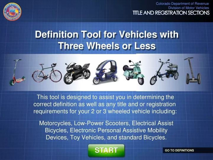 definition tool for vehicles with three wheels or less