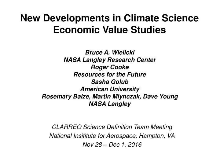 new developments in climate science economic