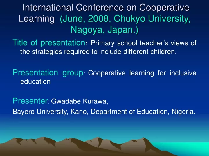 international conference on cooperative learning june 2008 chukyo university nagoya japan