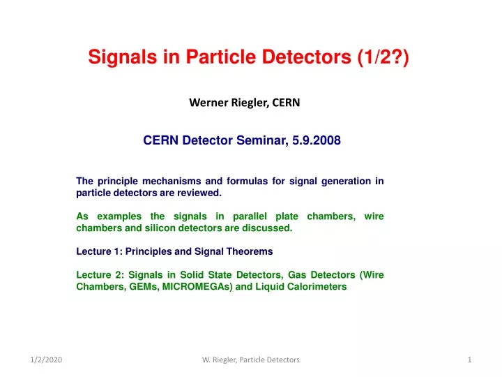signals in particle detectors 1 2
