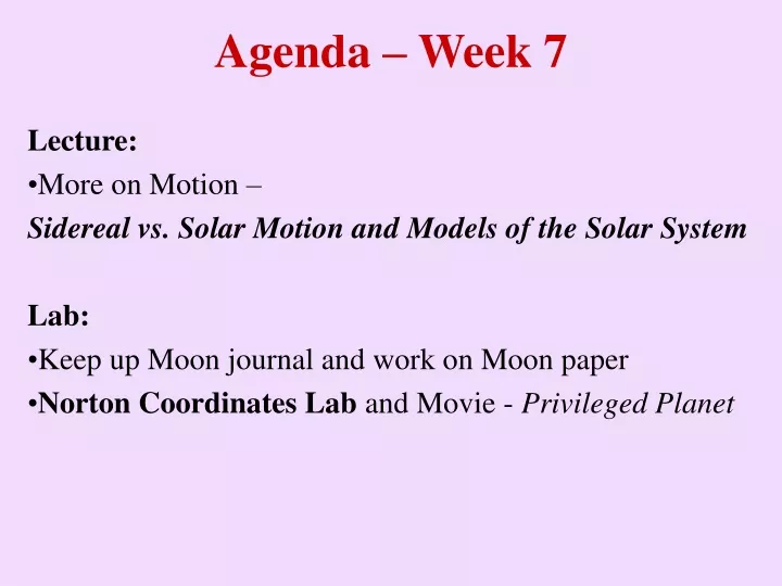agenda week 7