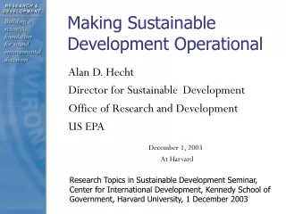 Making Sustainable 	Development Operational