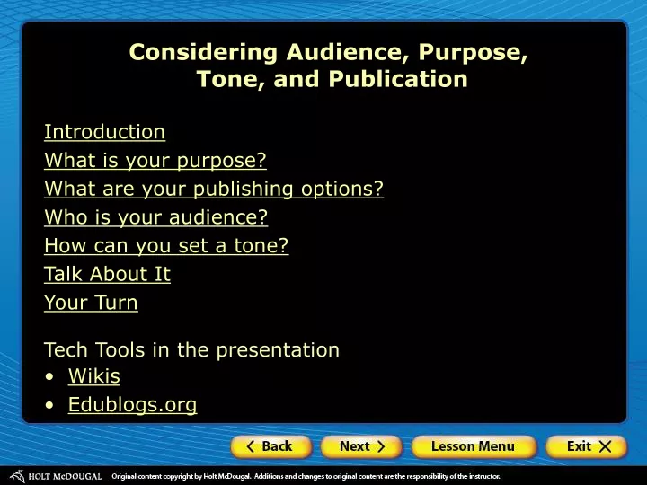 considering audience purpose tone and publication
