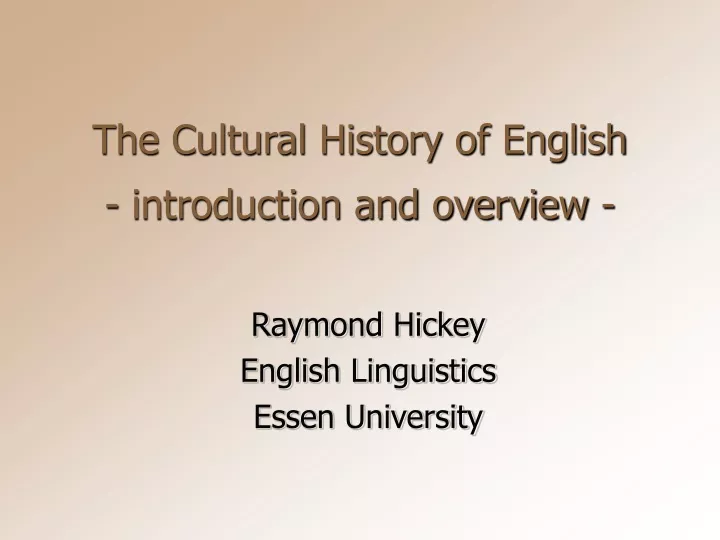 the cultural history of english introduction and overview