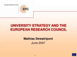 UNIVERSITY STRATEGY AND THE EUROPEAN RESEARCH COUNCIL