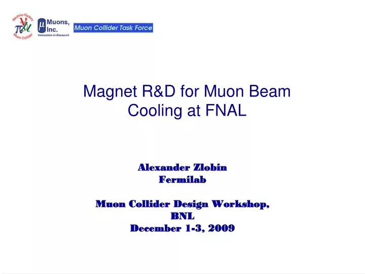 magnet r d for muon beam cooling at fnal