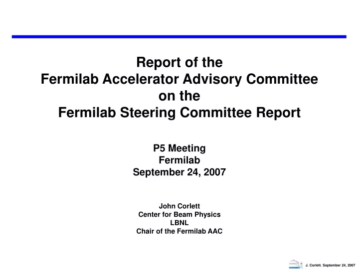 report of the fermilab accelerator advisory