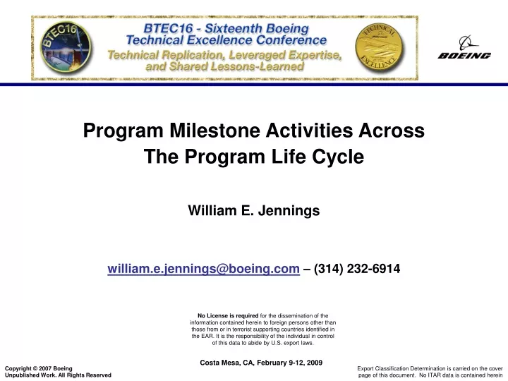 program milestone activities across the program