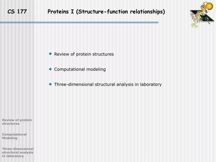 cs 177 proteins i structure function relationships