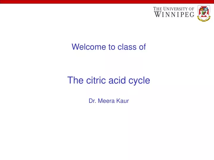 welcome to class of the citric acid cycle dr meera kaur