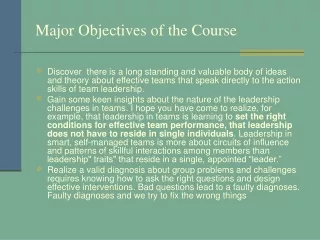 Major Objectives of the Course