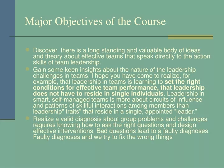major objectives of the course