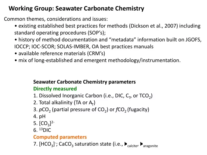 working group seawater carbonate chemistry