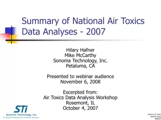 Summary of National Air Toxics Data Analyses - 2007