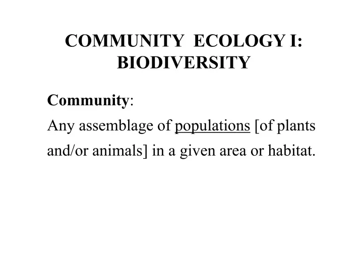 community ecology i biodiversity