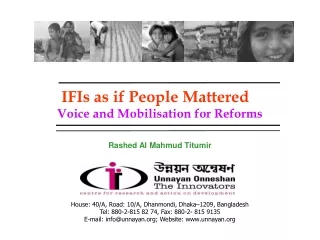 IFIs as if People Mattered Voice and Mobilisation for Reforms Rashed Al Mahmud Titumir