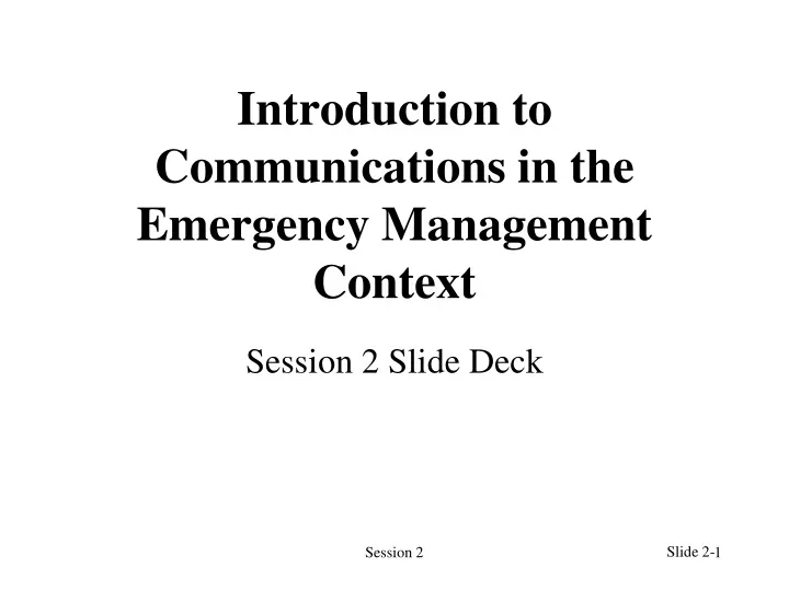introduction to communications in the emergency management context