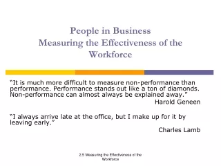 People in Business Measuring the Effectiveness of the Workforce