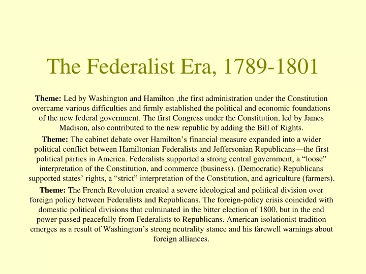 the federalist era 1789 1801