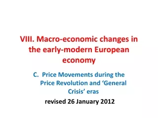 VIII. Macro-economic changes in the early-modern European economy