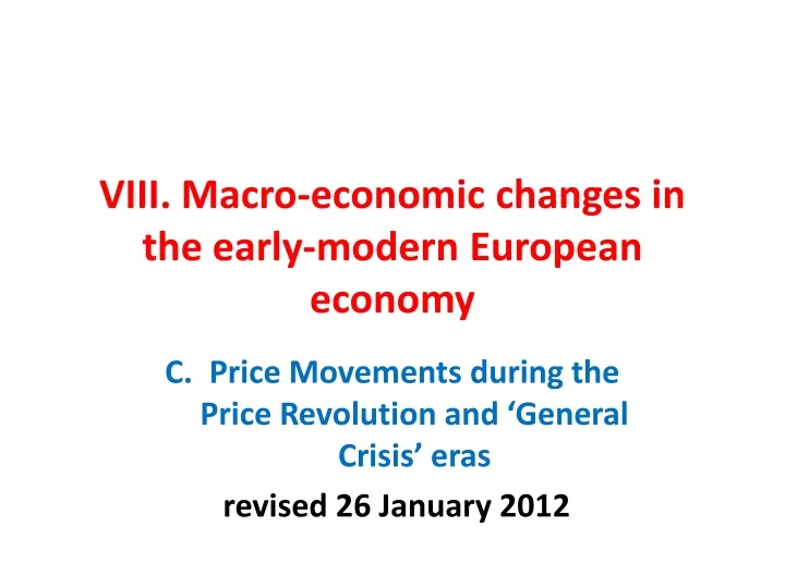 viii macro economic changes in the early modern european economy
