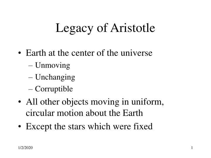 legacy of aristotle