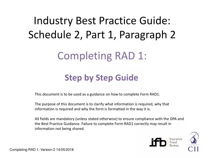 industry best practice guide schedule 2 part 1 paragraph 2 completing rad 1