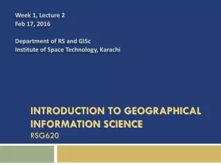 Introduction to Geographical Information Science RSG620