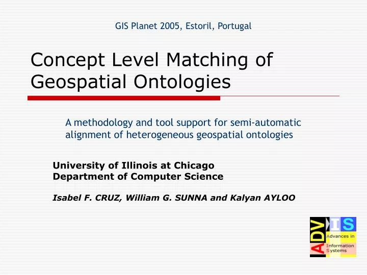concept level matching of geospatial ontologies