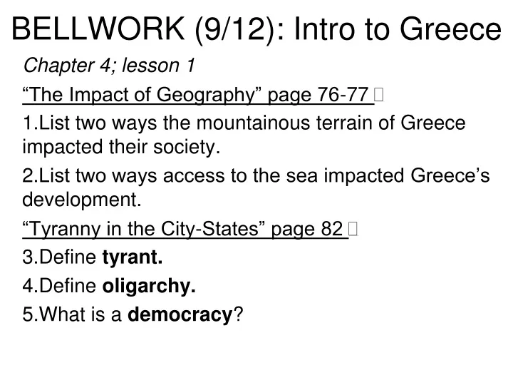 bellwork 9 12 intro to greece