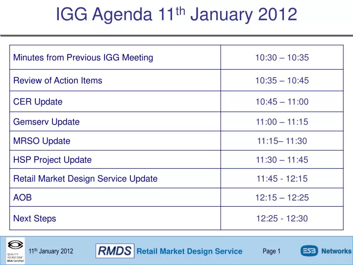 igg agenda 11 th january 2012