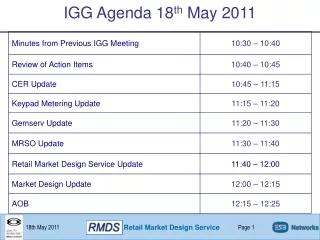 IGG Agenda 18 th  May 2011