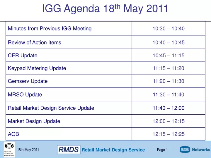 igg agenda 18 th may 2011