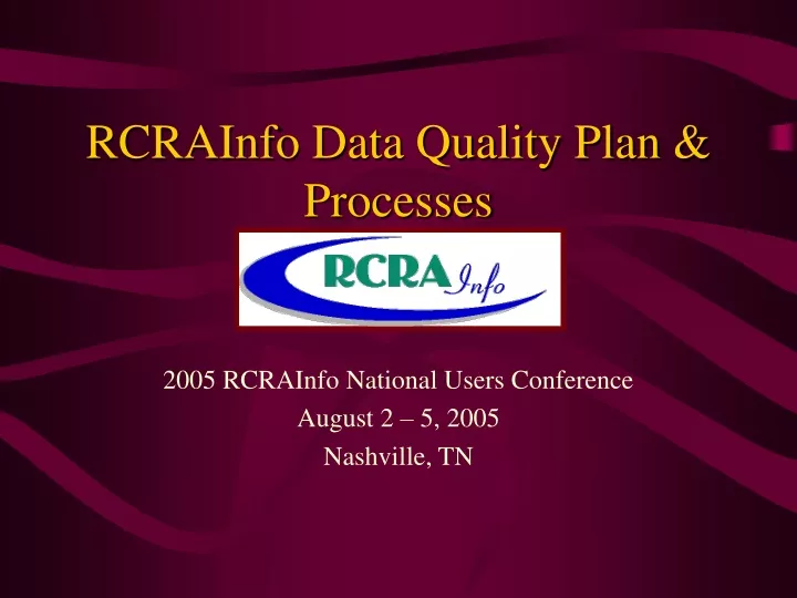 rcrainfo data quality plan processes
