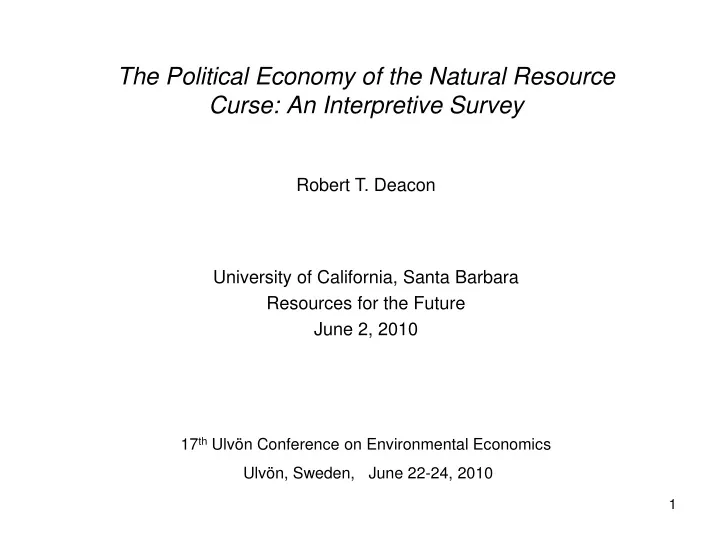the political economy of the natural resource