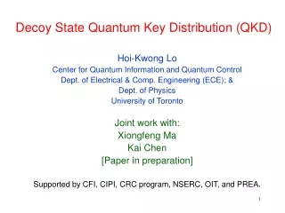 Decoy State Quantum Key Distribution (QKD)