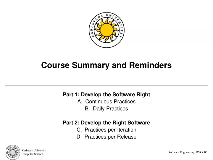 course summary and reminders