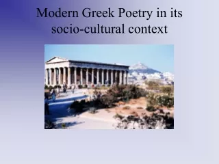 Modern Greek Poetry in its socio-cultural context