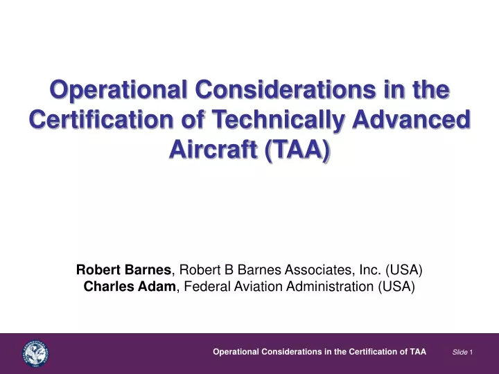 operational considerations in the certification of technically advanced aircraft taa