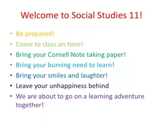 Welcome to Social Studies 11!