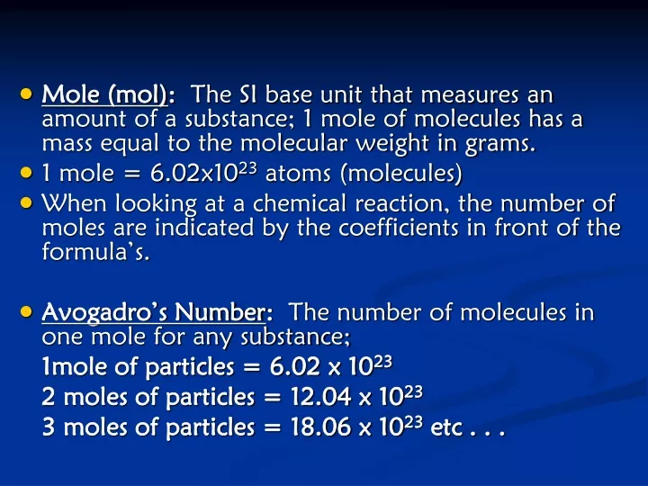 mole mol the si base unit that measures an amount