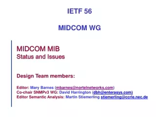 MIDCOM MIB Status and Issues Design Team members: