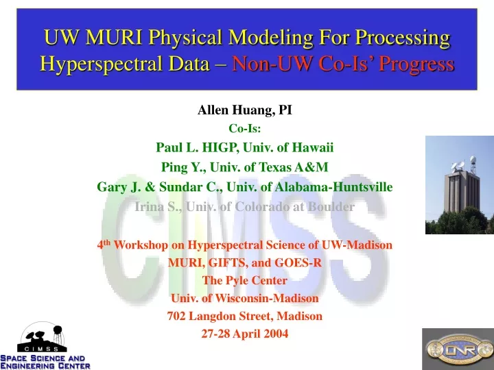 uw muri physical modeling for processing hyperspectral data non uw co is progress