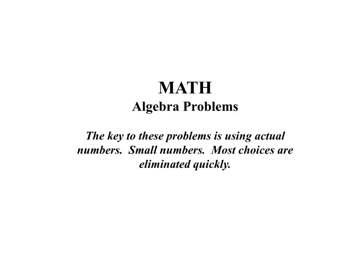 math algebra problems the key to these problems