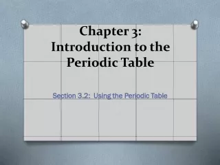 Chapter 3:  Introduction to the Periodic Table