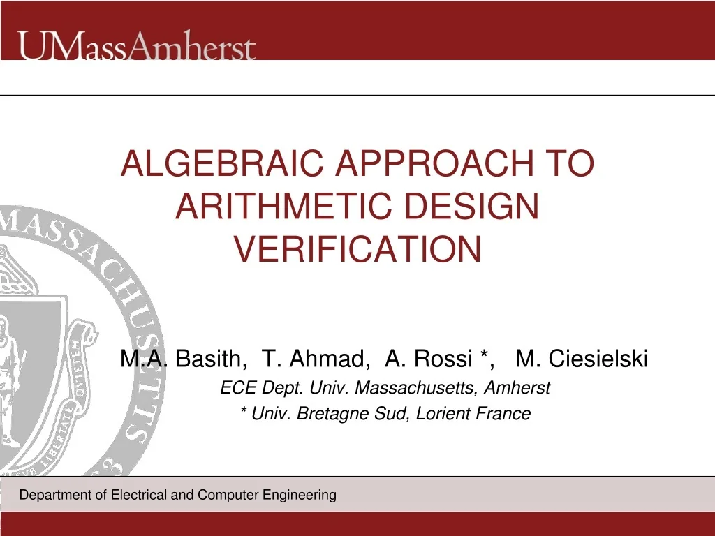 PPT - Algebraic Approach to Arithmetic Design Verification PowerPoint ...