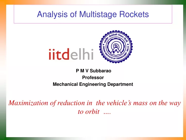 analysis of multistage rockets