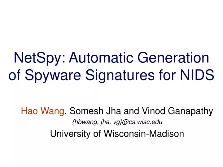 netspy automatic generation of spyware signatures for nids
