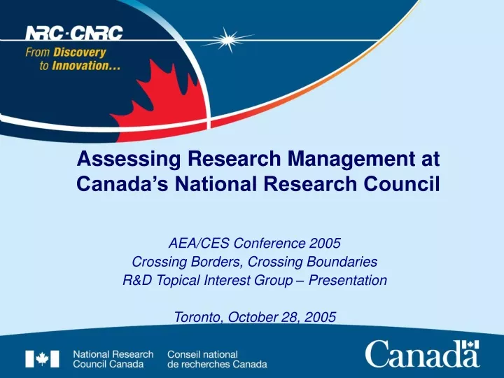 assessing research management at canada s national research council